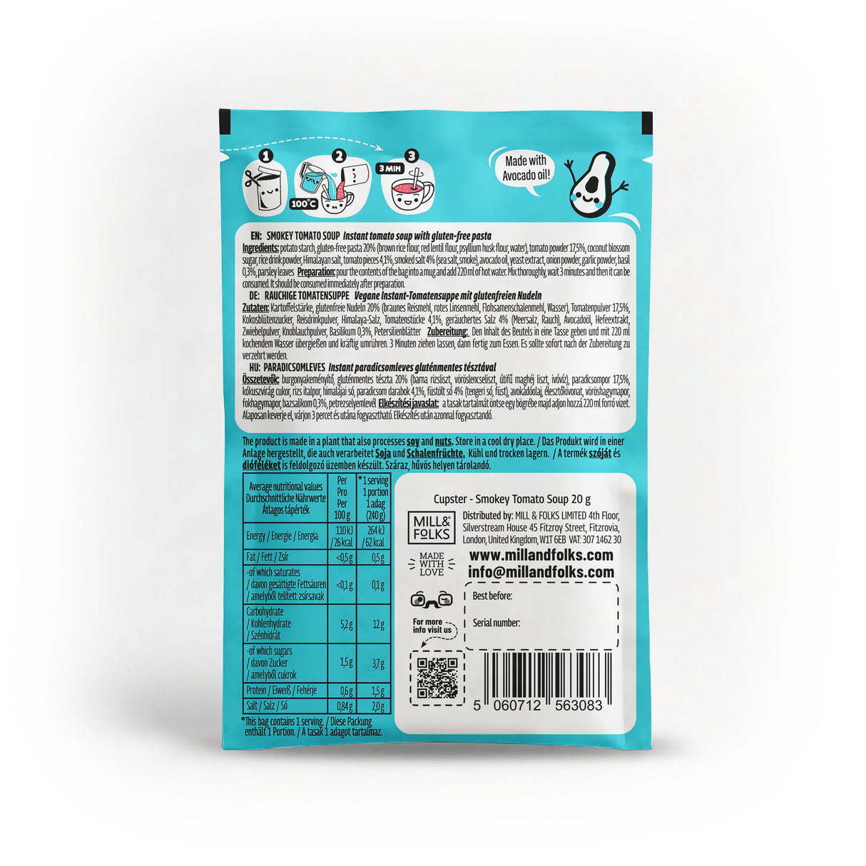 Sopa instantánea de tomate ahumado Cupster paquete de 10 (10x20g)