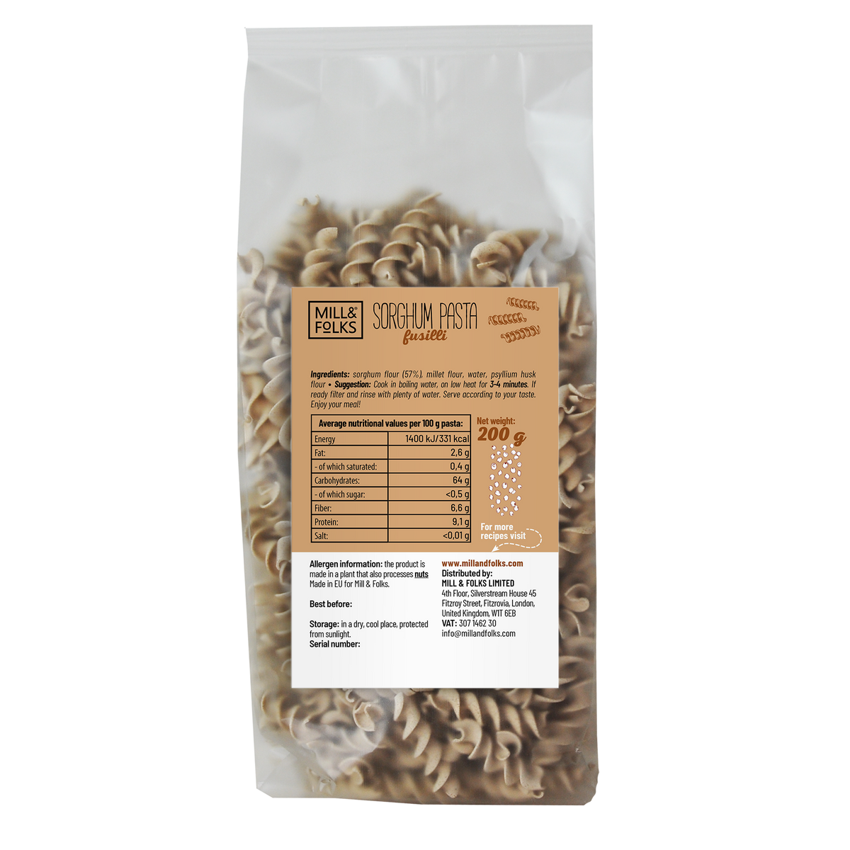 Sorghum pasta fusilli