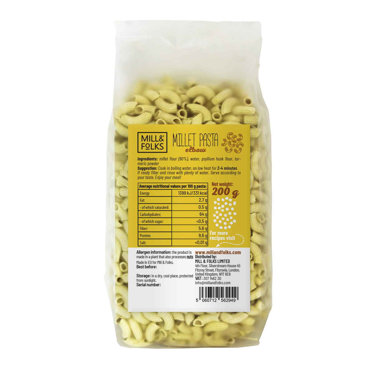 Millet pasta elbow