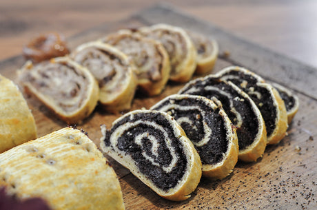 Dried plum-poppyseed and dried fig-walnut pastries