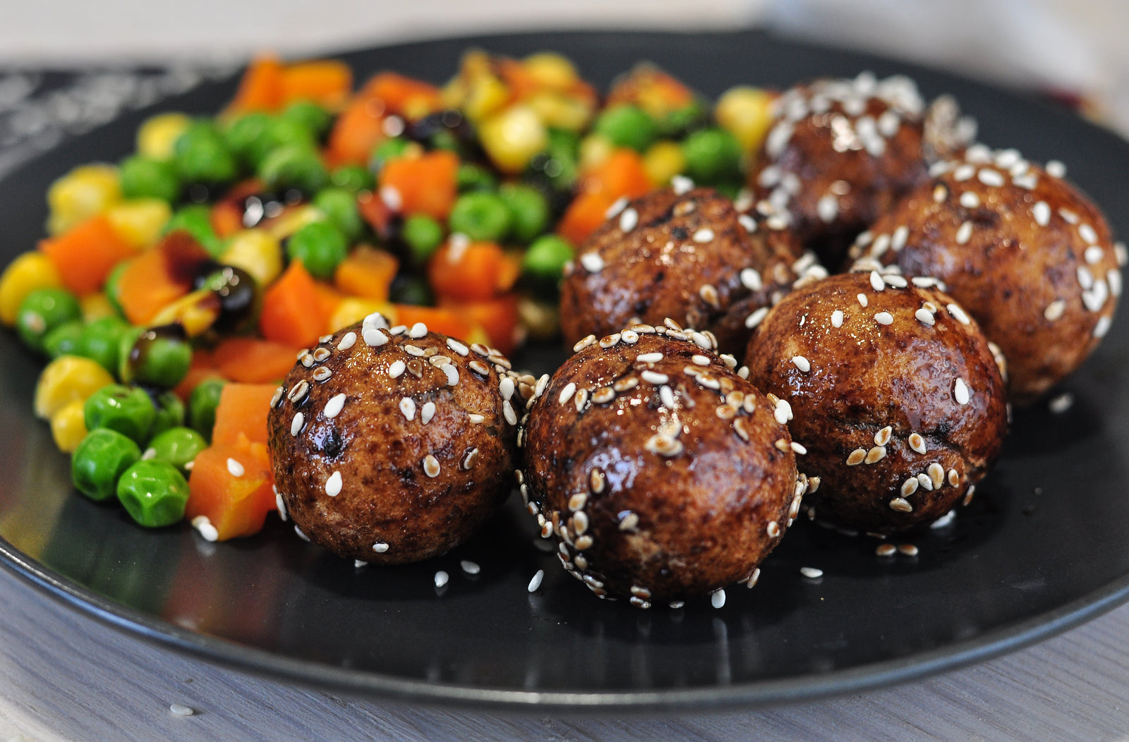 Sweet and sour patty with steamed vegetables