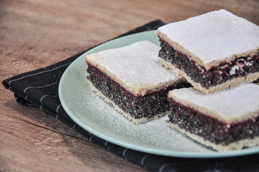 Sourcherry-poppyseed bars