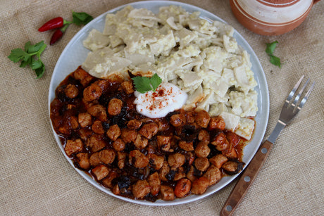 Vegan Hungarian Catfish Paprikash with Cottage Cheese Noodle