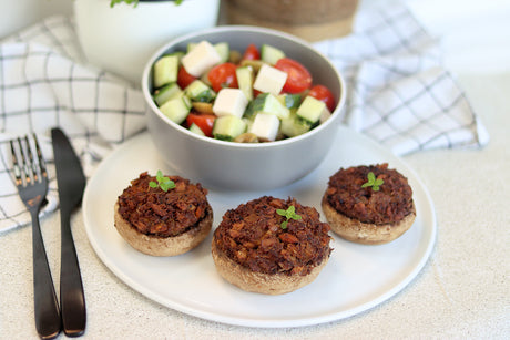Stuffed mushrooms with Greek salad