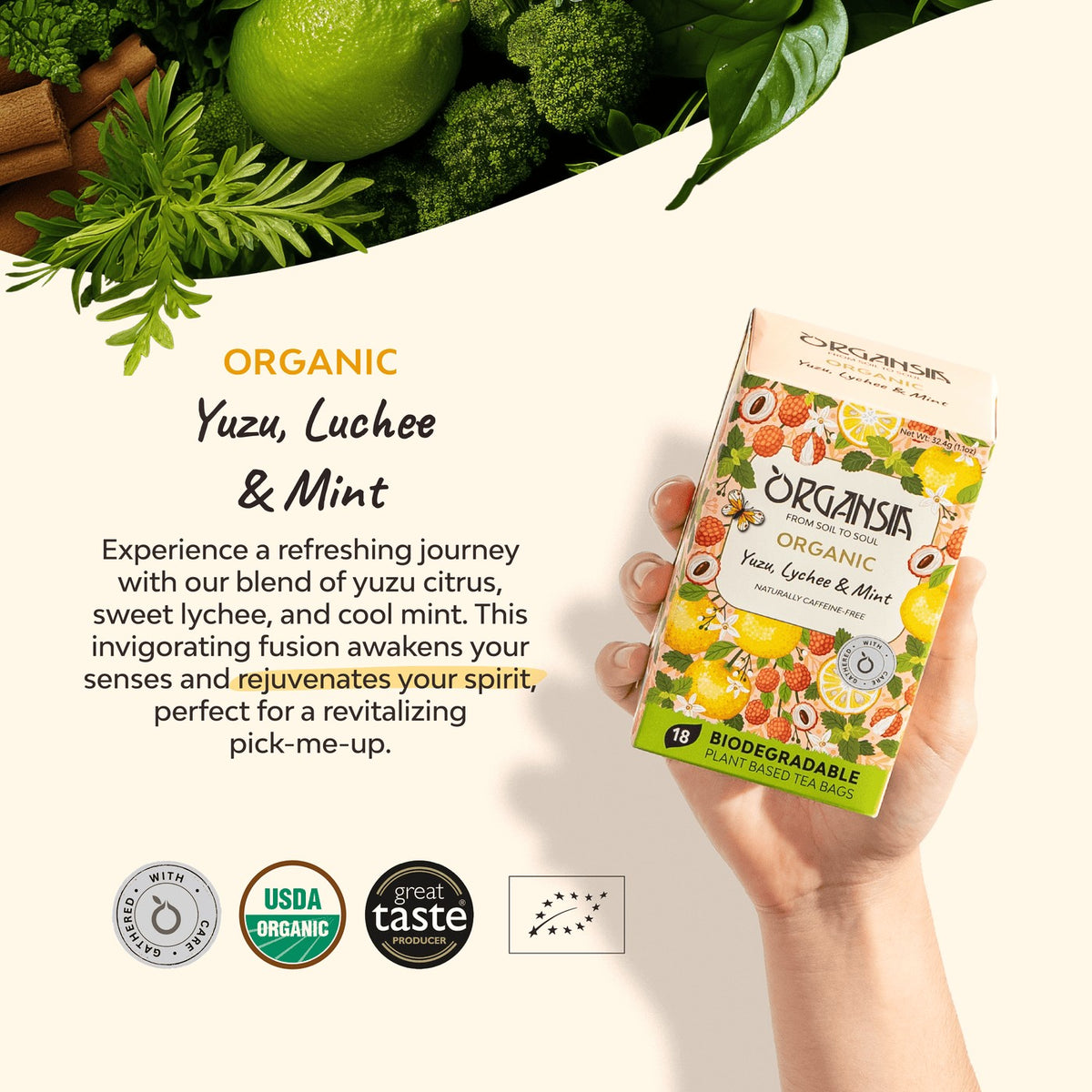 Organsia Yuzu, Lychee & Mint Organic Tea (18 bags)