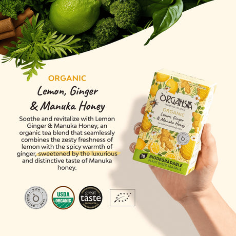 Organsia Lemon, Ginger & Manuka Honey Organic Tea 32g (18 bags)